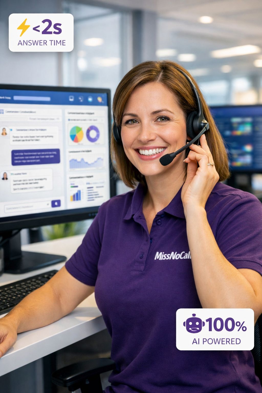 Professional customer service representative using AI voice agent technology with headset