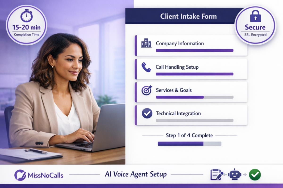 client intake form ai voice agent setup missnocalls