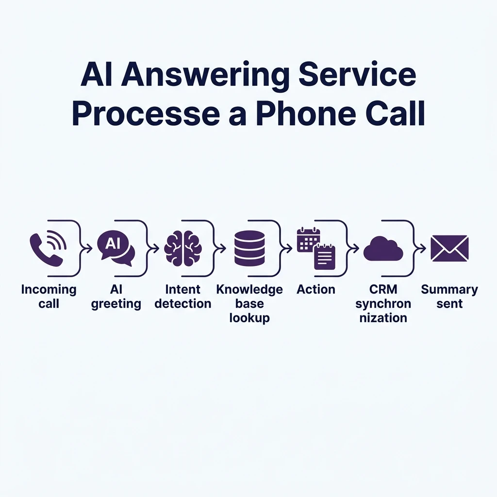 How an AI answering service works step-by-step call flow diagram